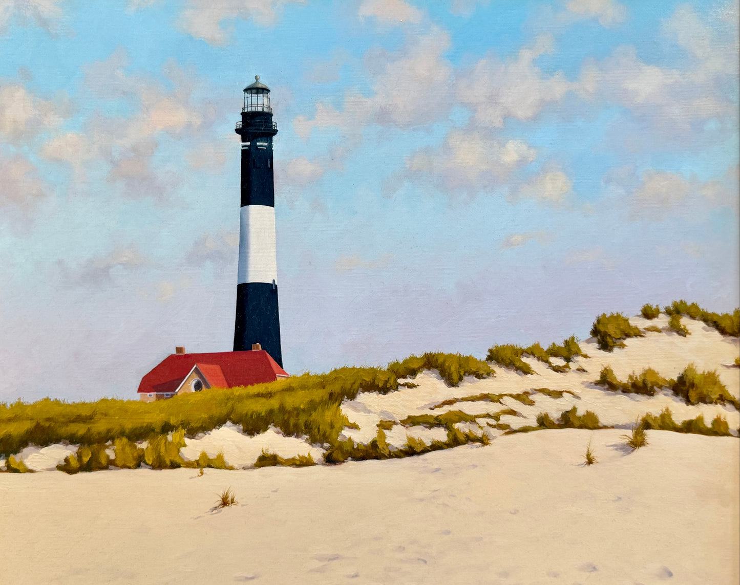 Anthony R. Thompson Fire Island Coastal Lighthouse Landscape Oil Painting in Gold Frame