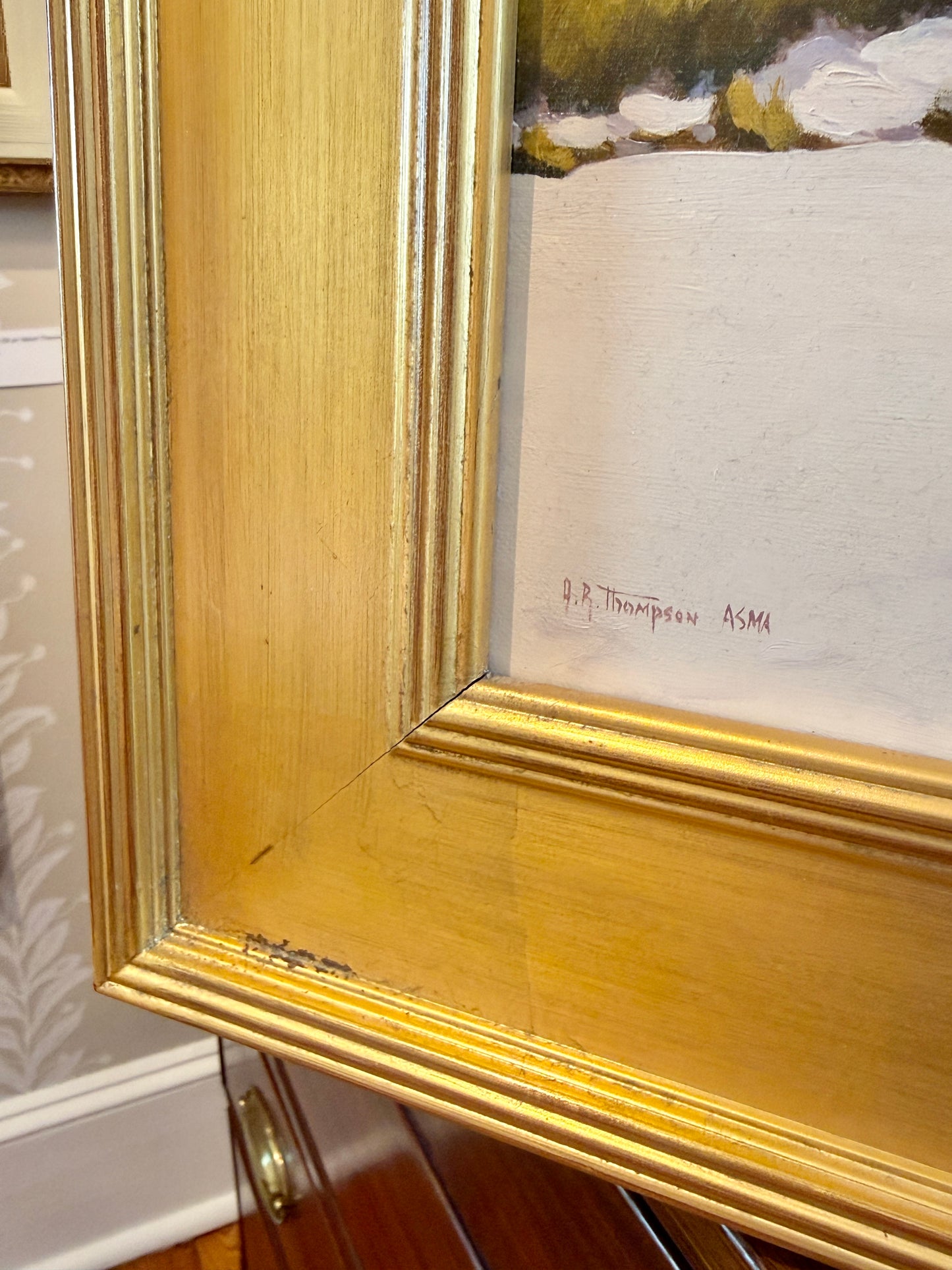 Anthony R. Thompson Fire Island Coastal Lighthouse Landscape Oil Painting in Gold Frame