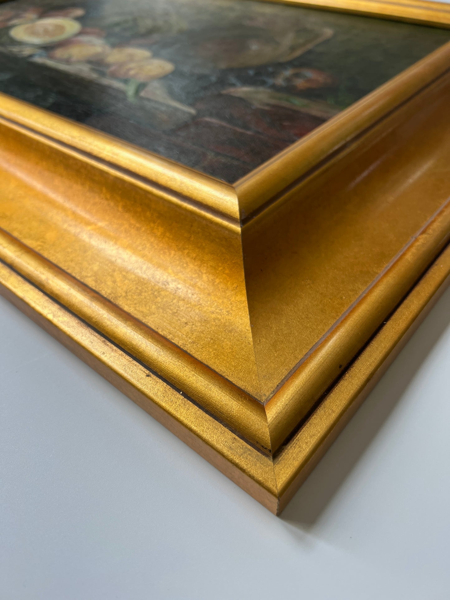 1927 Still Life of Peaches, Melon, Cabbage in Thick Gold Frame