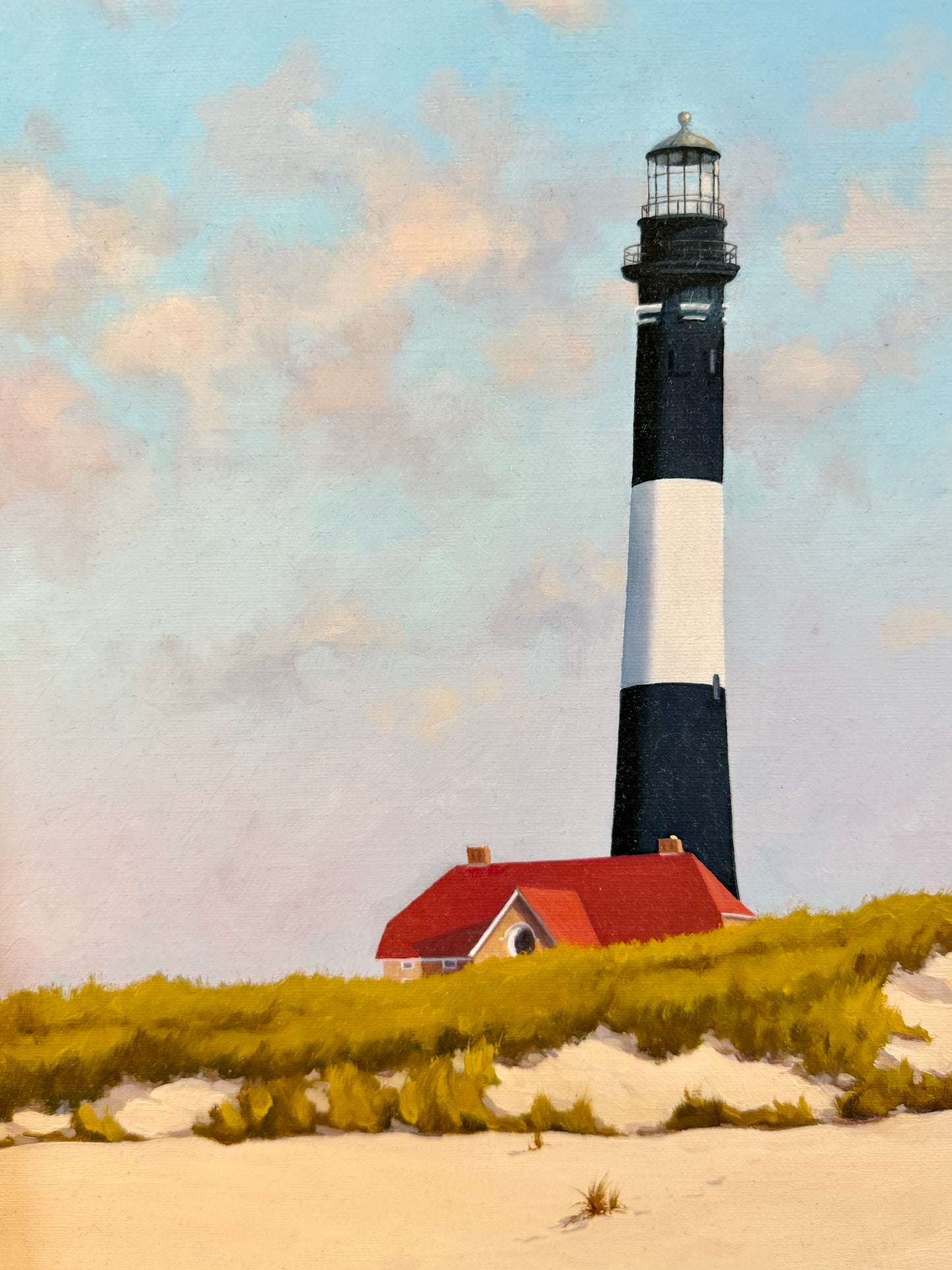 Anthony R. Thompson Fire Island Coastal Lighthouse Landscape Oil Painting in Gold Frame