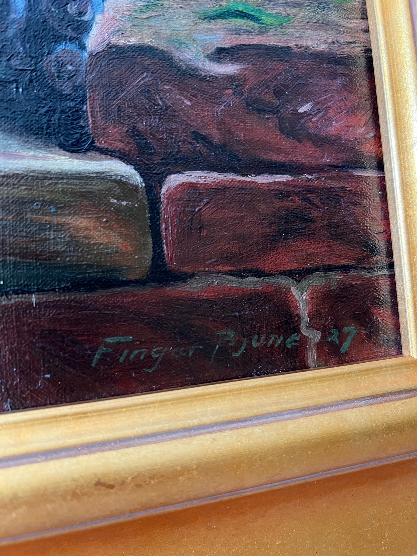 1927 Still Life of Peaches, Melon, Cabbage in Thick Gold Frame