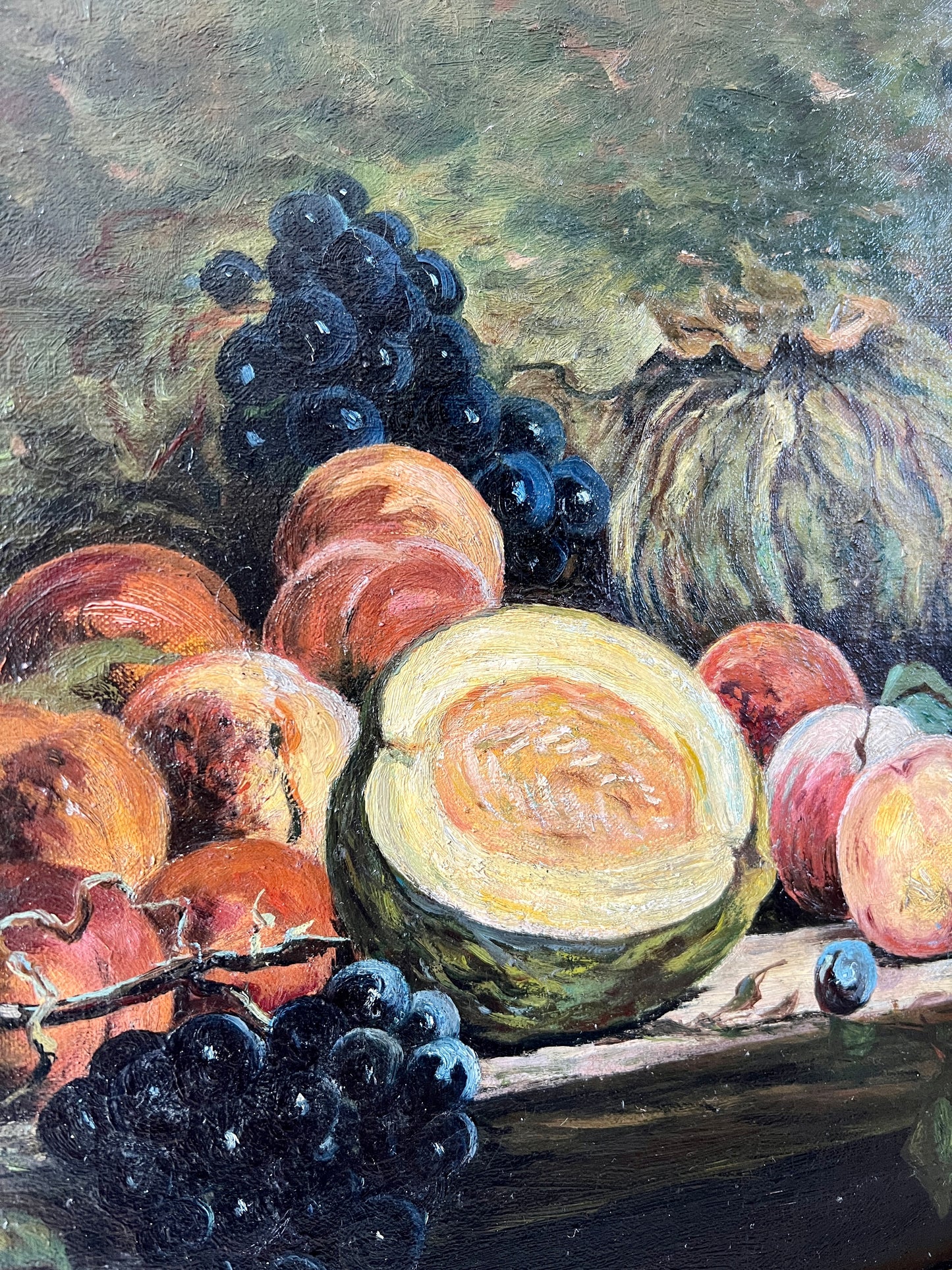 1927 Still Life of Peaches, Melon, Cabbage in Thick Gold Frame