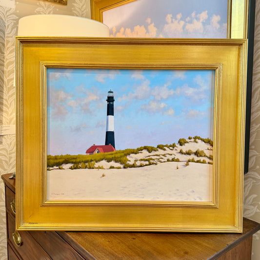 Anthony R. Thompson Fire Island Coastal Lighthouse Landscape Oil Painting in Gold Frame