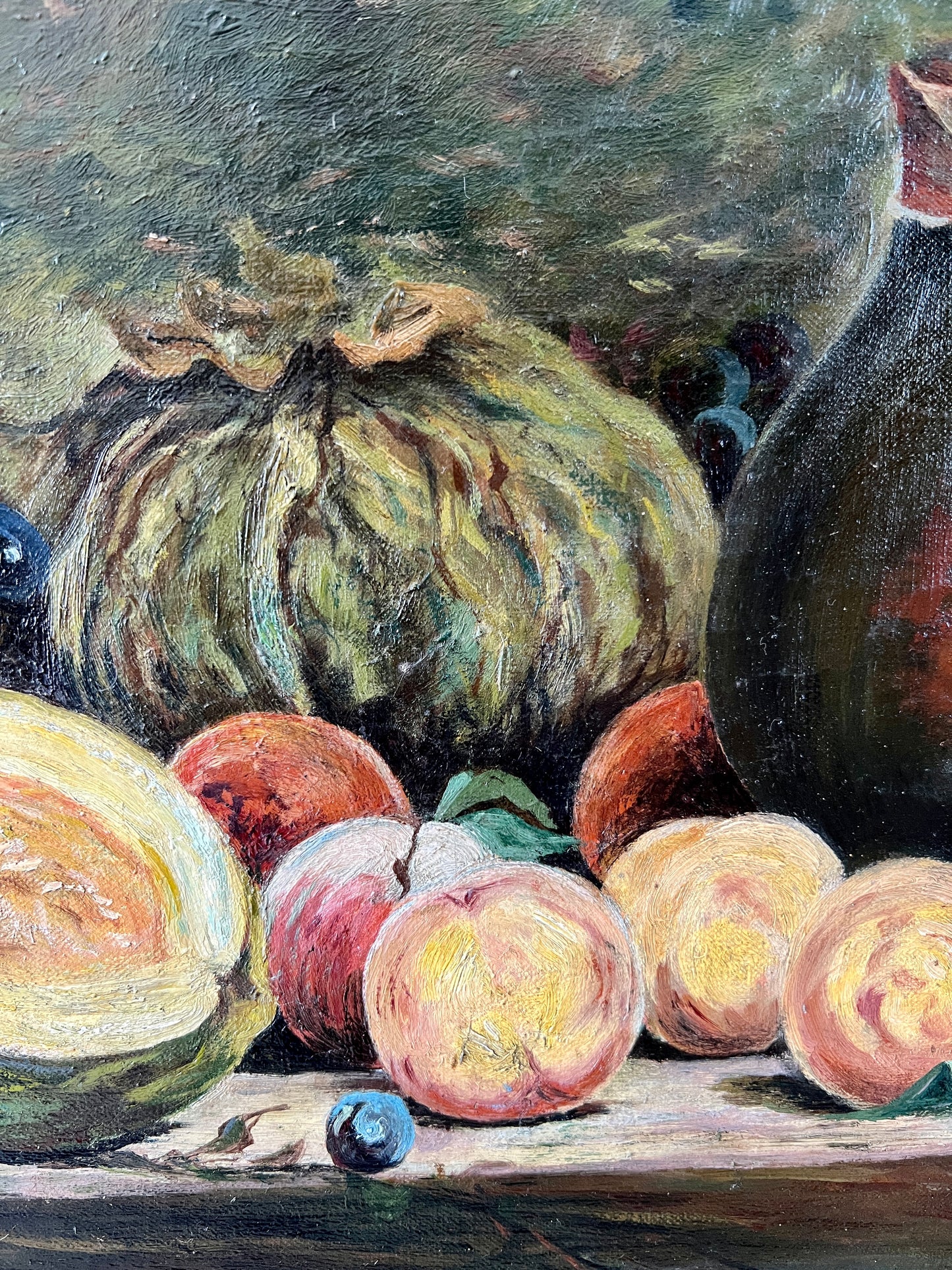1927 Still Life of Peaches, Melon, Cabbage in Thick Gold Frame