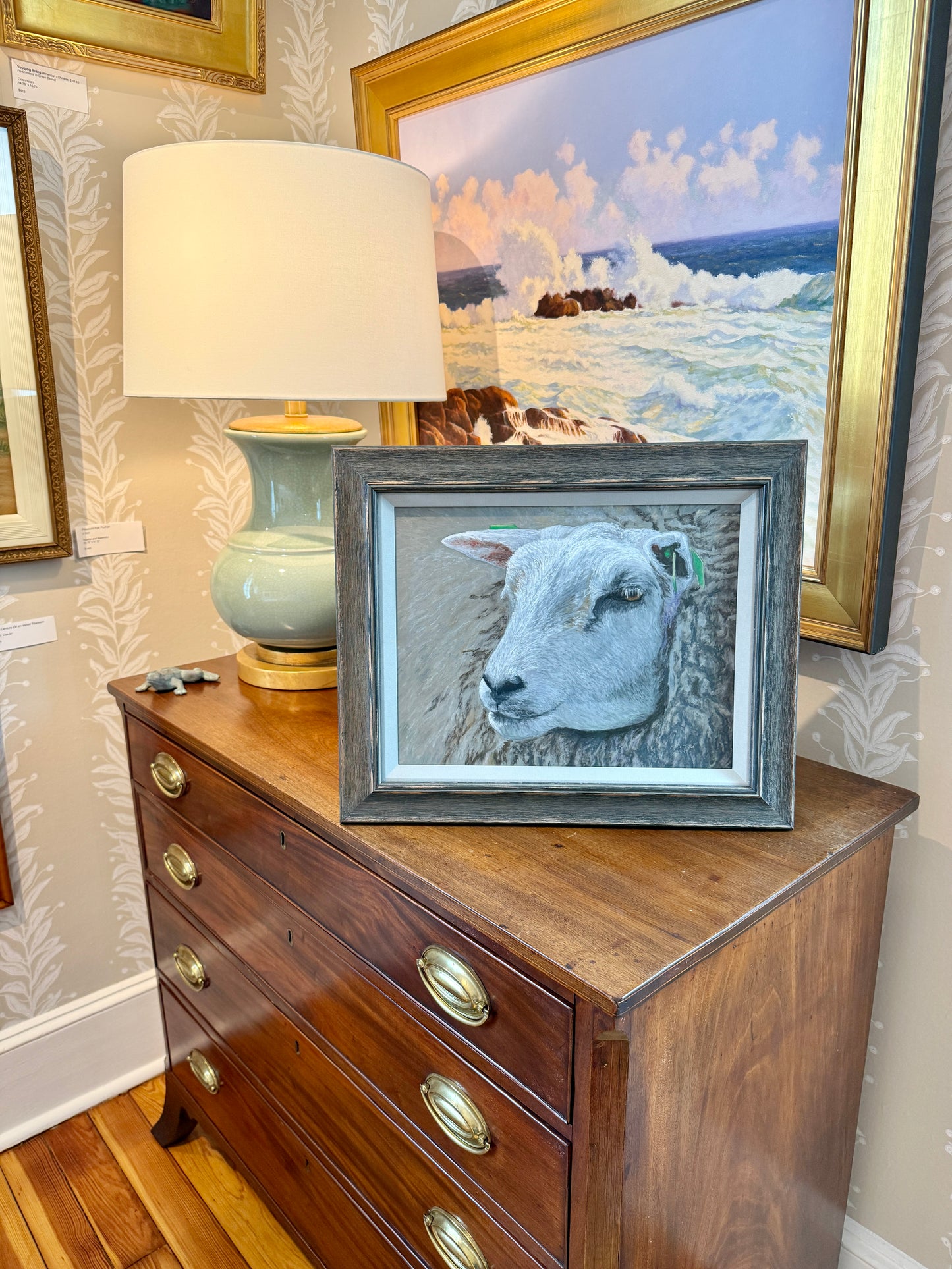 Karen McCool Wouldn't Ewe Know It Pastel Sheep Portrait in Gray Washed Wood Frame