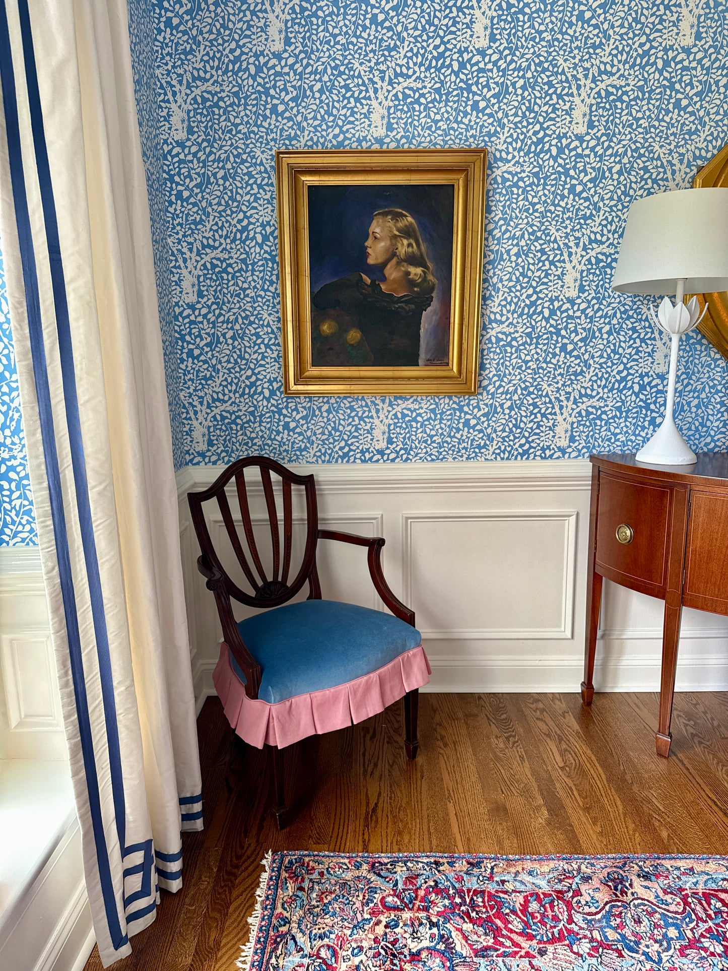 Vintage Blonde Young Woman Portrait Oil Painting in Gold Frame