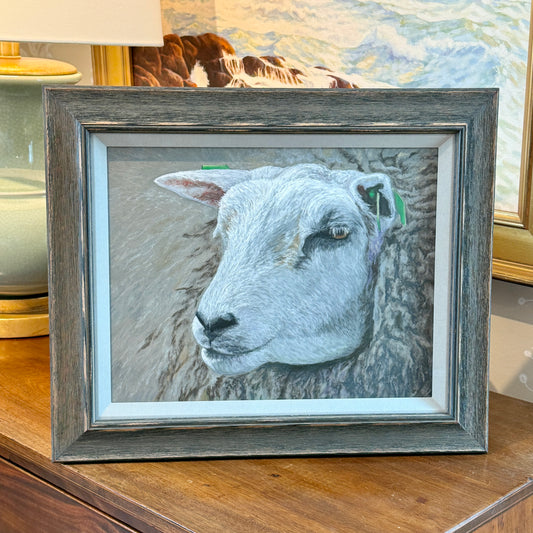 Karen McCool Wouldn't Ewe Know It Pastel Sheep Portrait in Gray Washed Wood Frame