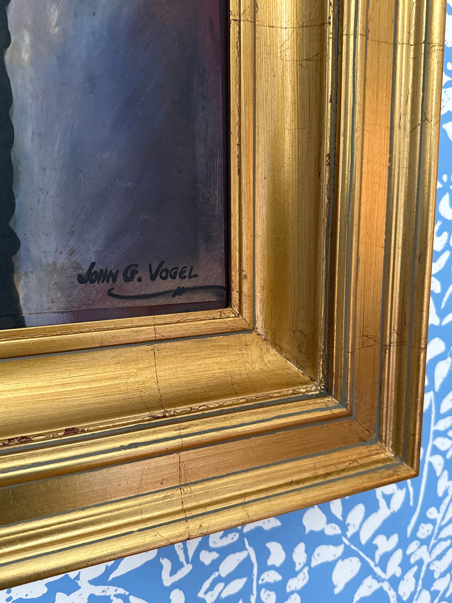 Vintage Blonde Young Woman Portrait Oil Painting in Gold Frame