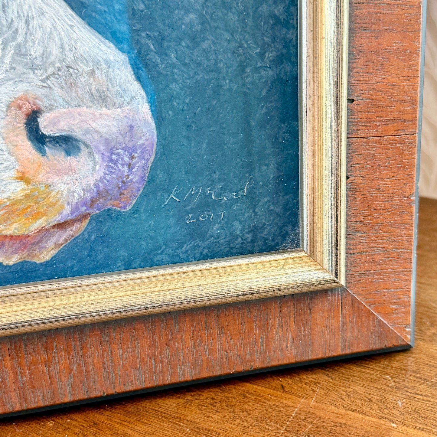Karen McCool Something in the Way She Moos, Attracts Me Like No Udder Lover Oil Pastel in Grained Wood Frame