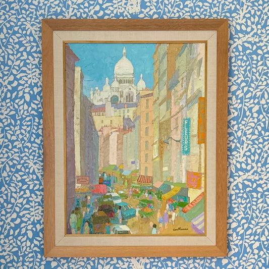 Daniel Couthures Rue Montmartre Paris France Market Oil Painting in Wood Frame