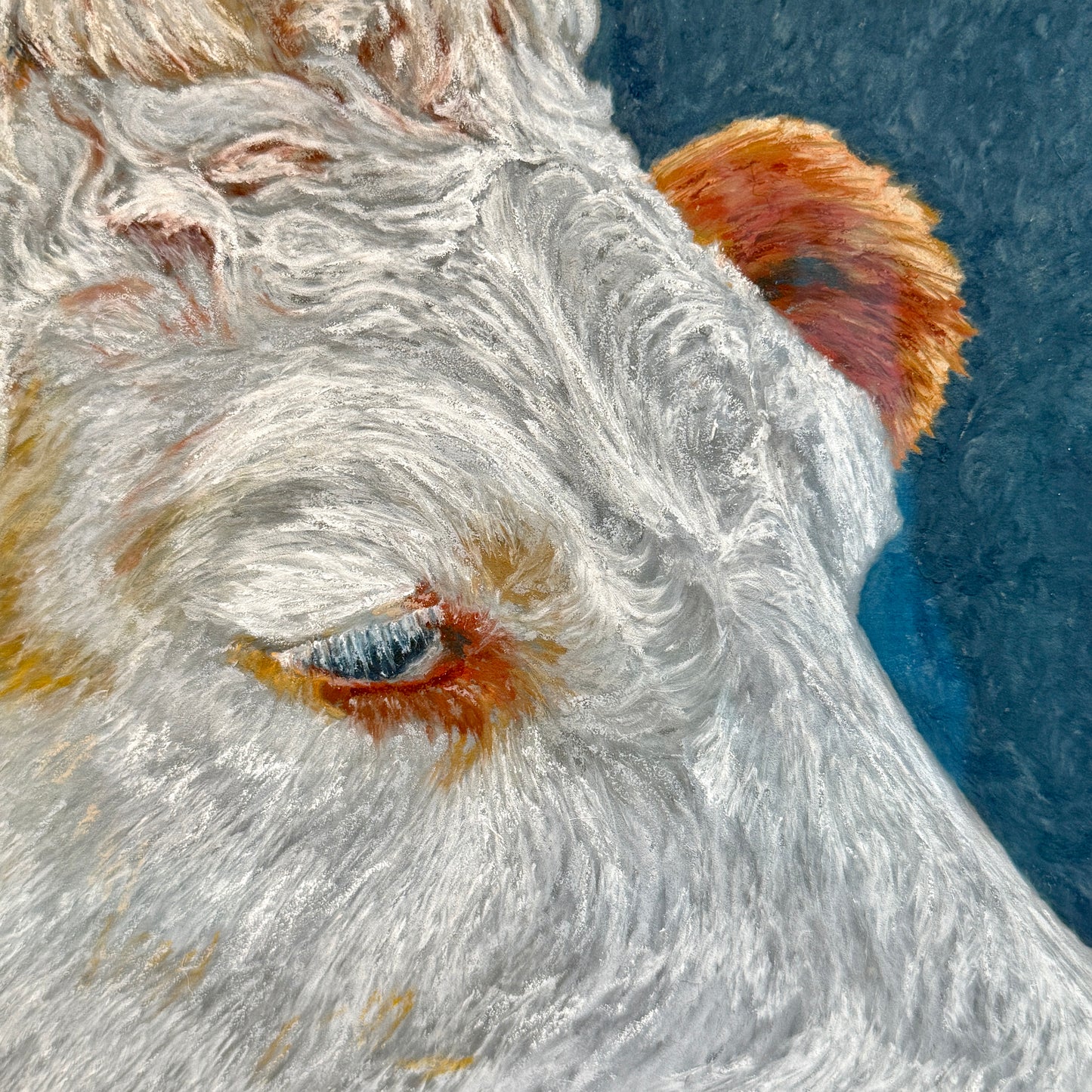 Karen McCool Something in the Way She Moos, Attracts Me Like No Udder Lover Oil Pastel in Grained Wood Frame