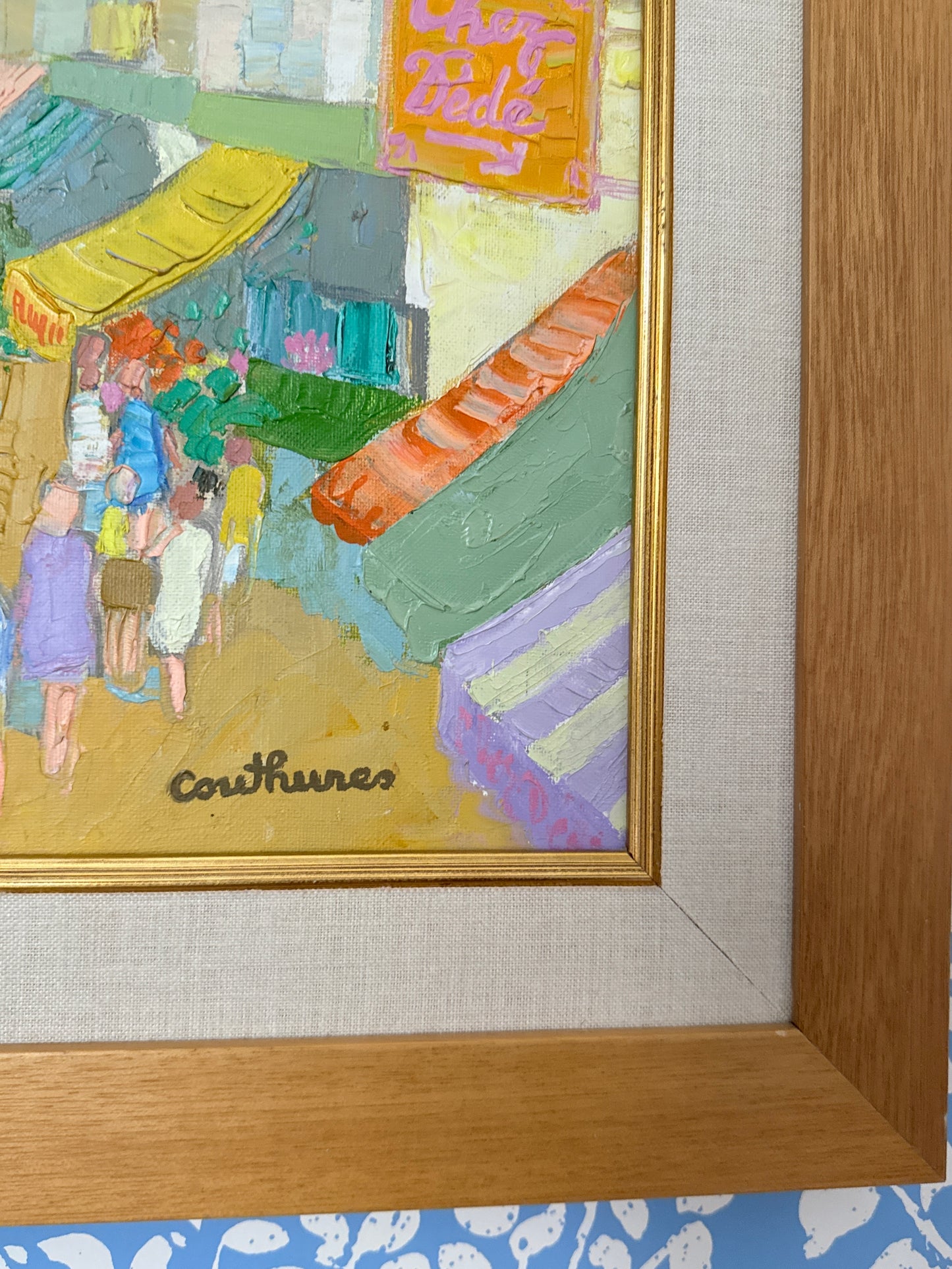 Daniel Couthures Rue Montmartre Paris France Market Oil Painting in Wood Frame