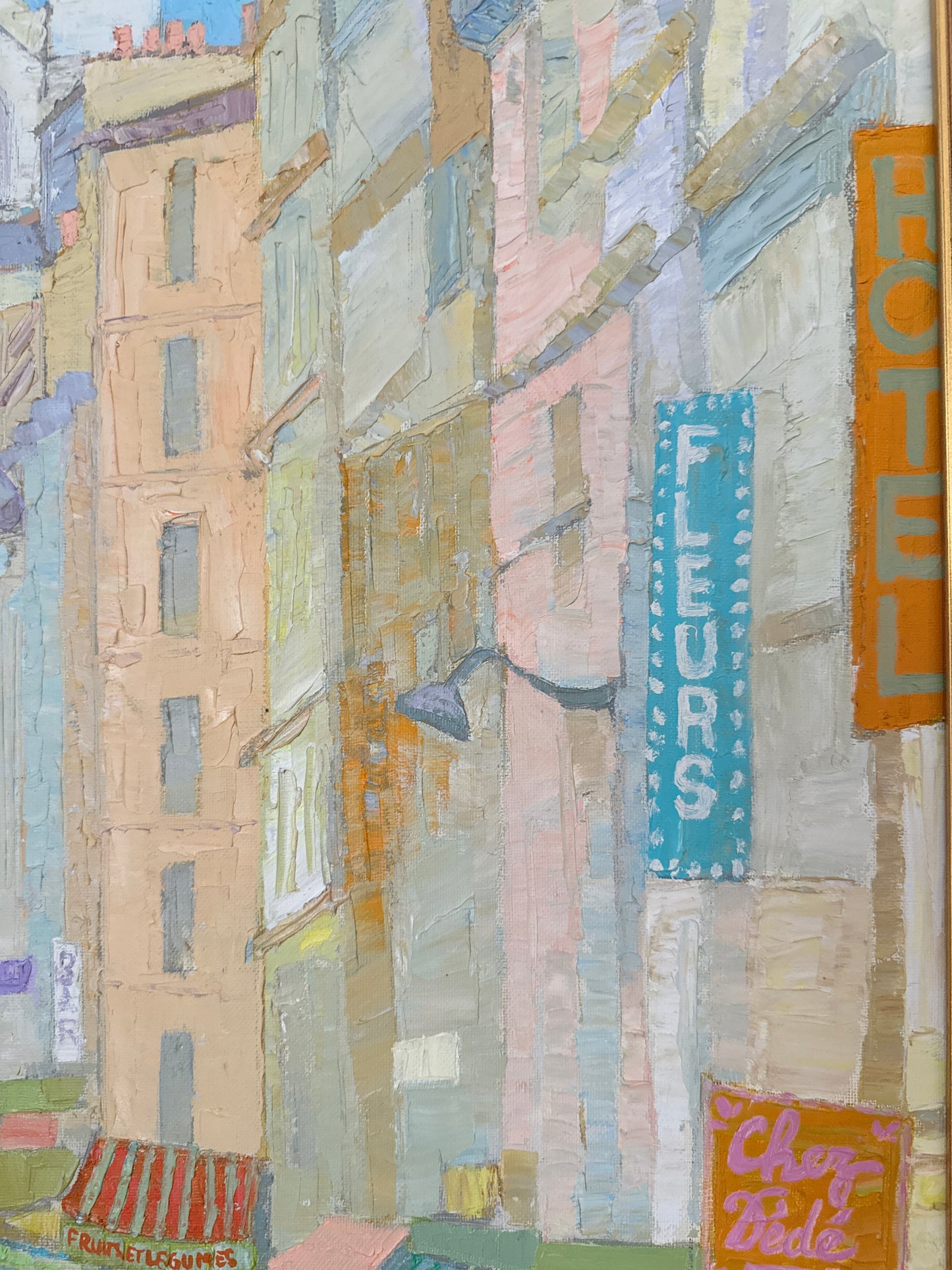 Daniel Couthures Rue Montmartre Paris France Market Oil Painting in Wood Frame