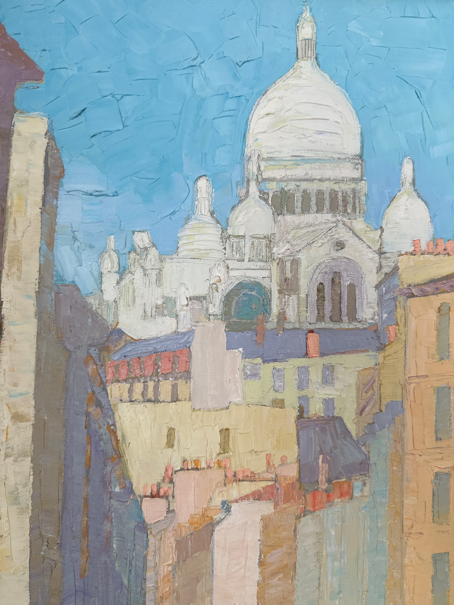 Daniel Couthures Rue Montmartre Paris France Market Oil Painting in Wood Frame