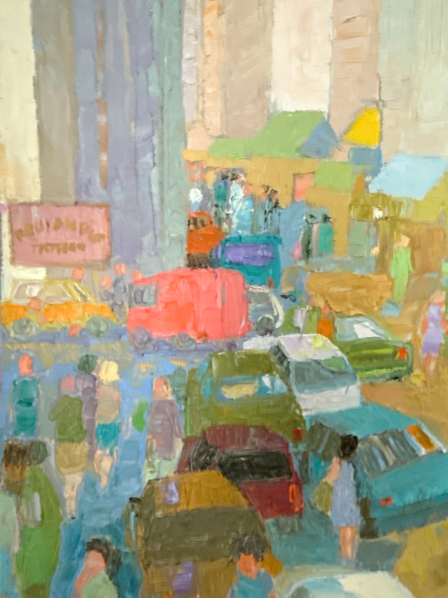 Daniel Couthures Rue Montmartre Paris France Market Oil Painting in Wood Frame