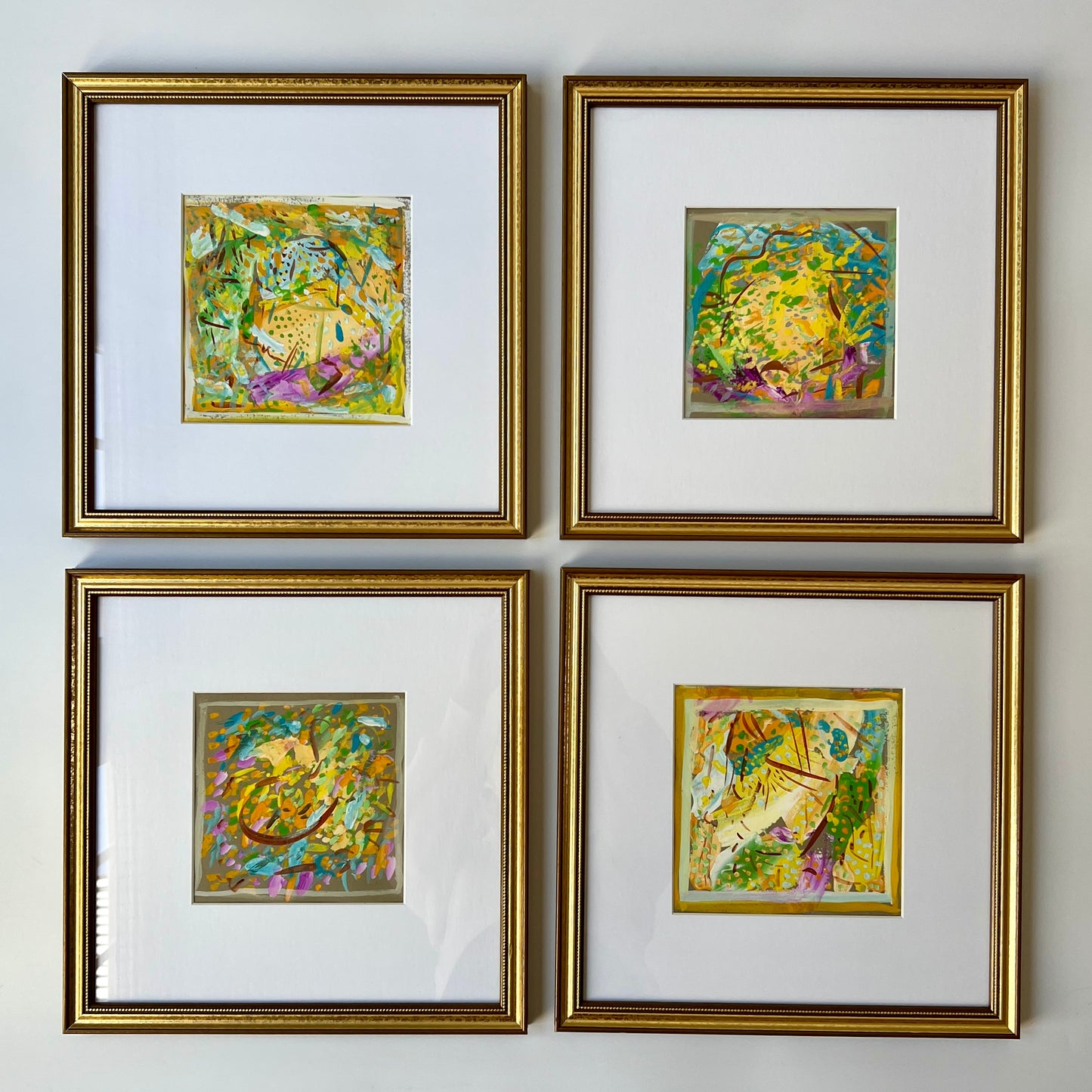 Vintage Bright Colorful Abstract Oil Painting #1 in Gold Frame