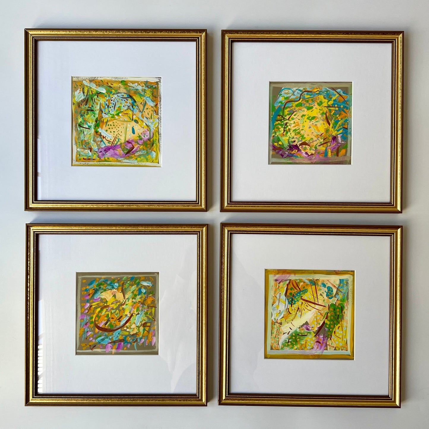 Vintage Bright Colorful Abstract Oil Painting #3 in Gold Frame