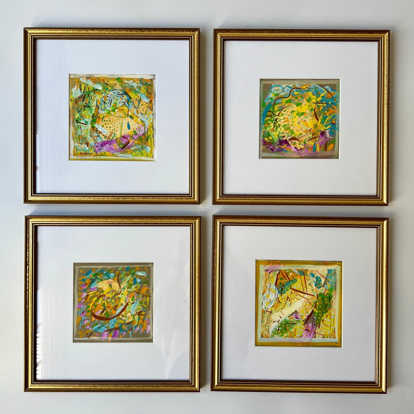 Vintage Bright Colorful Abstract Oil Painting #4 in Gold Frame