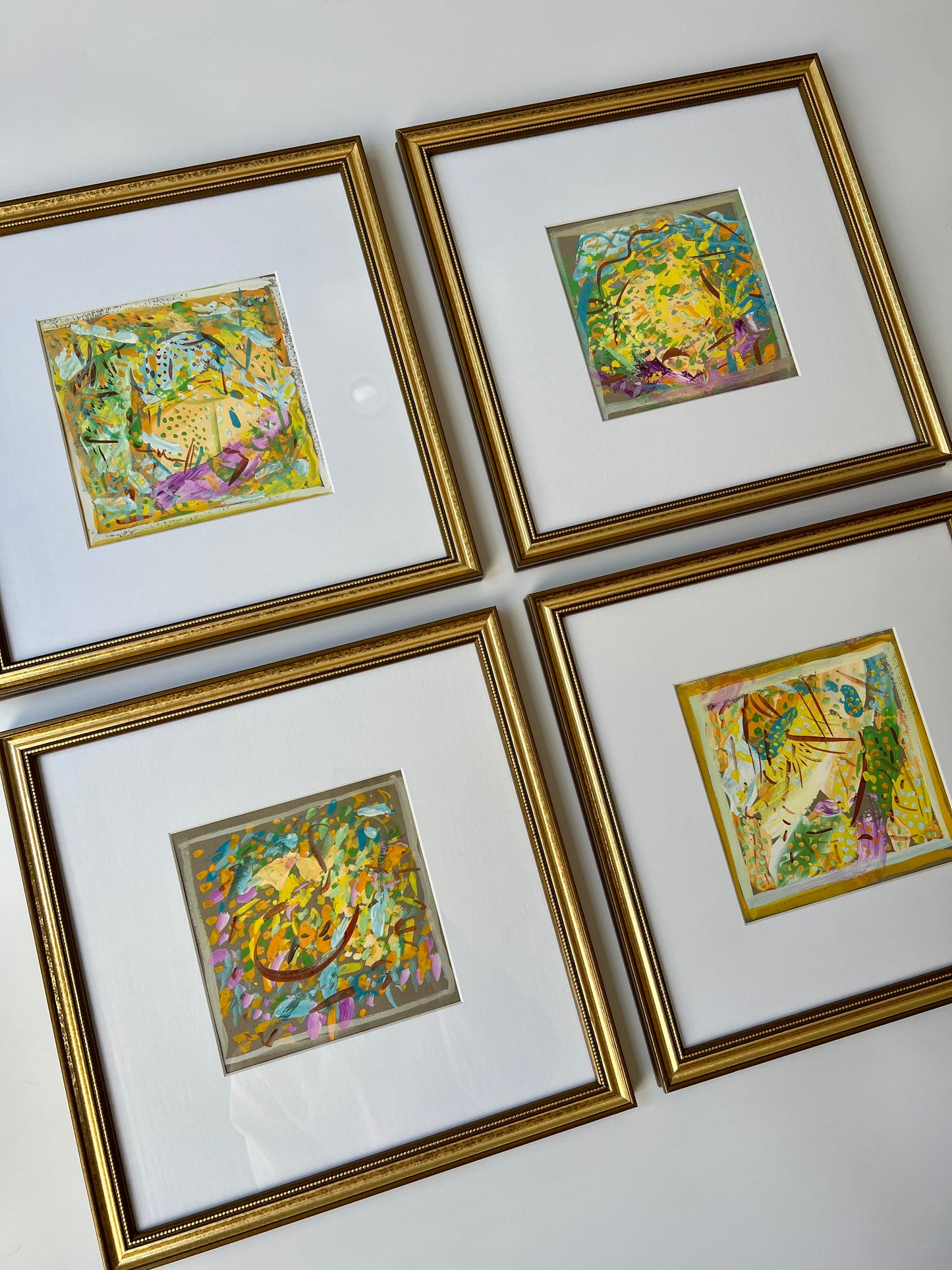 Vintage Bright Colorful Abstract Oil Painting #1 in Gold Frame