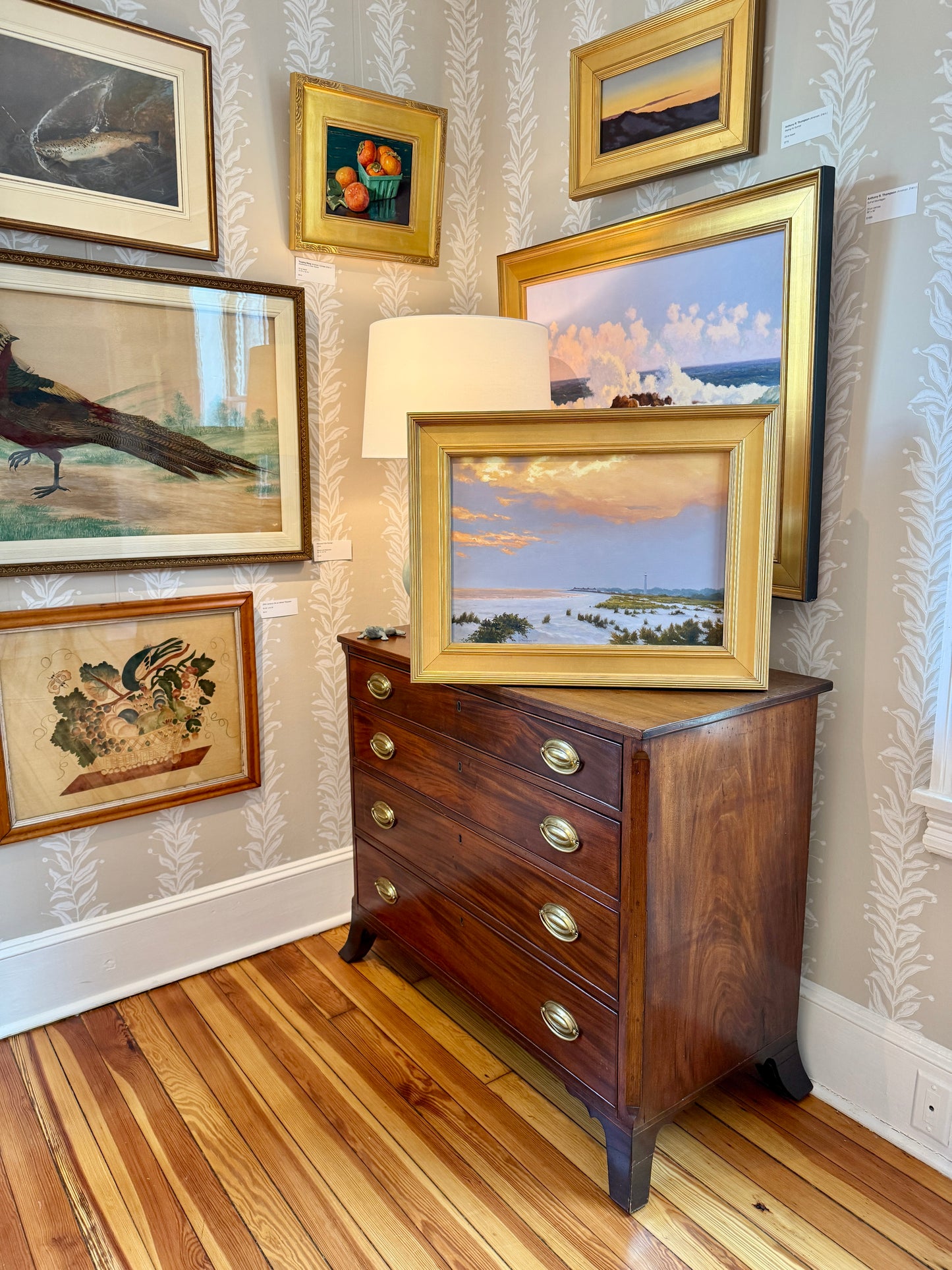 Anthony R. Thompson Evening in Cape May Beach Coastal Lansdcape Oil Painting in Gold Frame