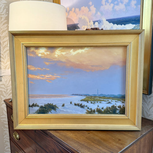 Anthony R. Thompson Evening in Cape May Beach Coastal Lansdcape Oil Painting in Gold Frame