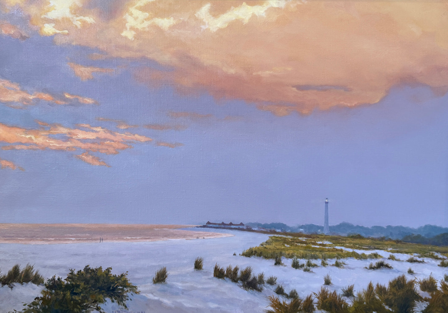 Anthony R. Thompson Evening in Cape May Beach Coastal Lansdcape Oil Painting in Gold Frame