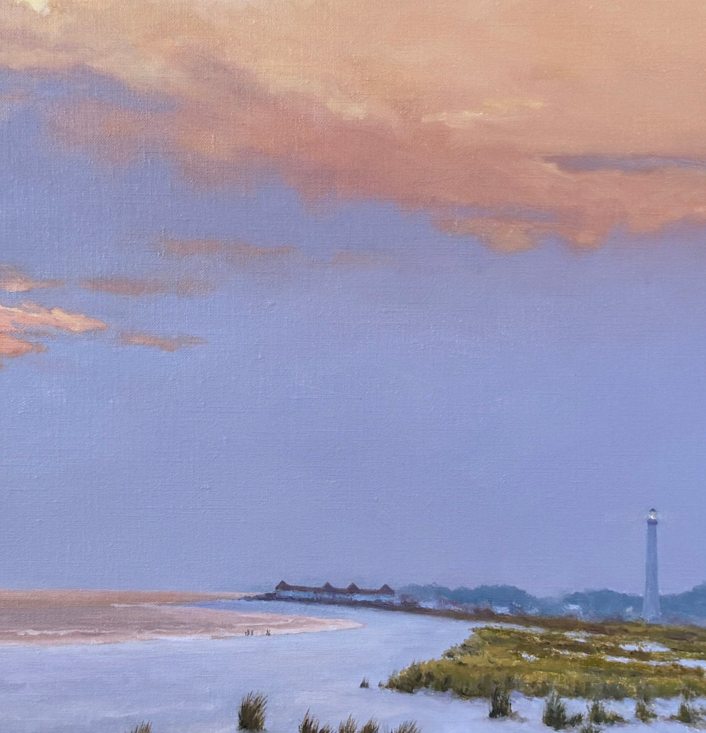 Anthony R. Thompson Evening in Cape May Beach Coastal Lansdcape Oil Painting in Gold Frame