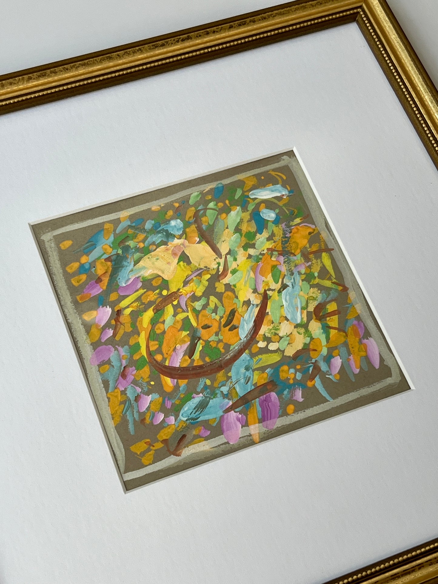 Vintage Bright Colorful Abstract Oil Painting #3 in Gold Frame