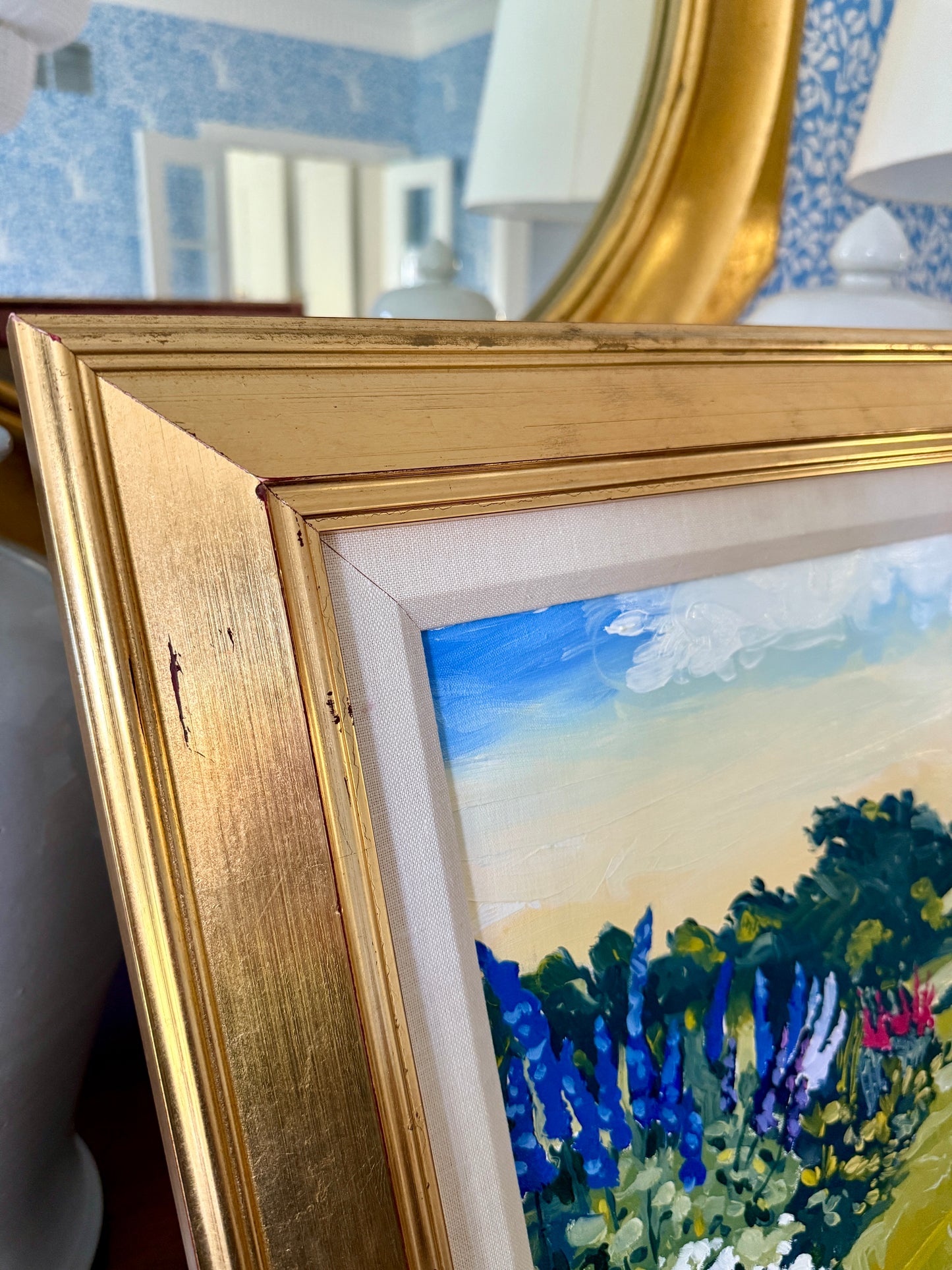 Susan Van Campen Back Garden July Landscape Oil Painting in Gold Frame