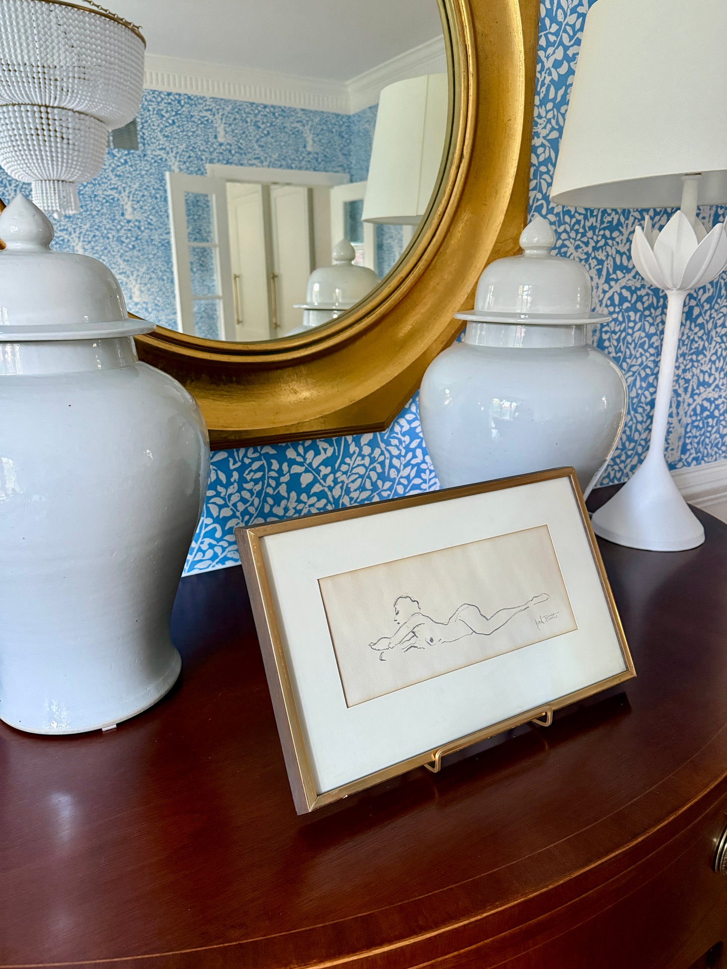 Geof Butts Vintage Nude Female Figure Drawing in Gold Frame