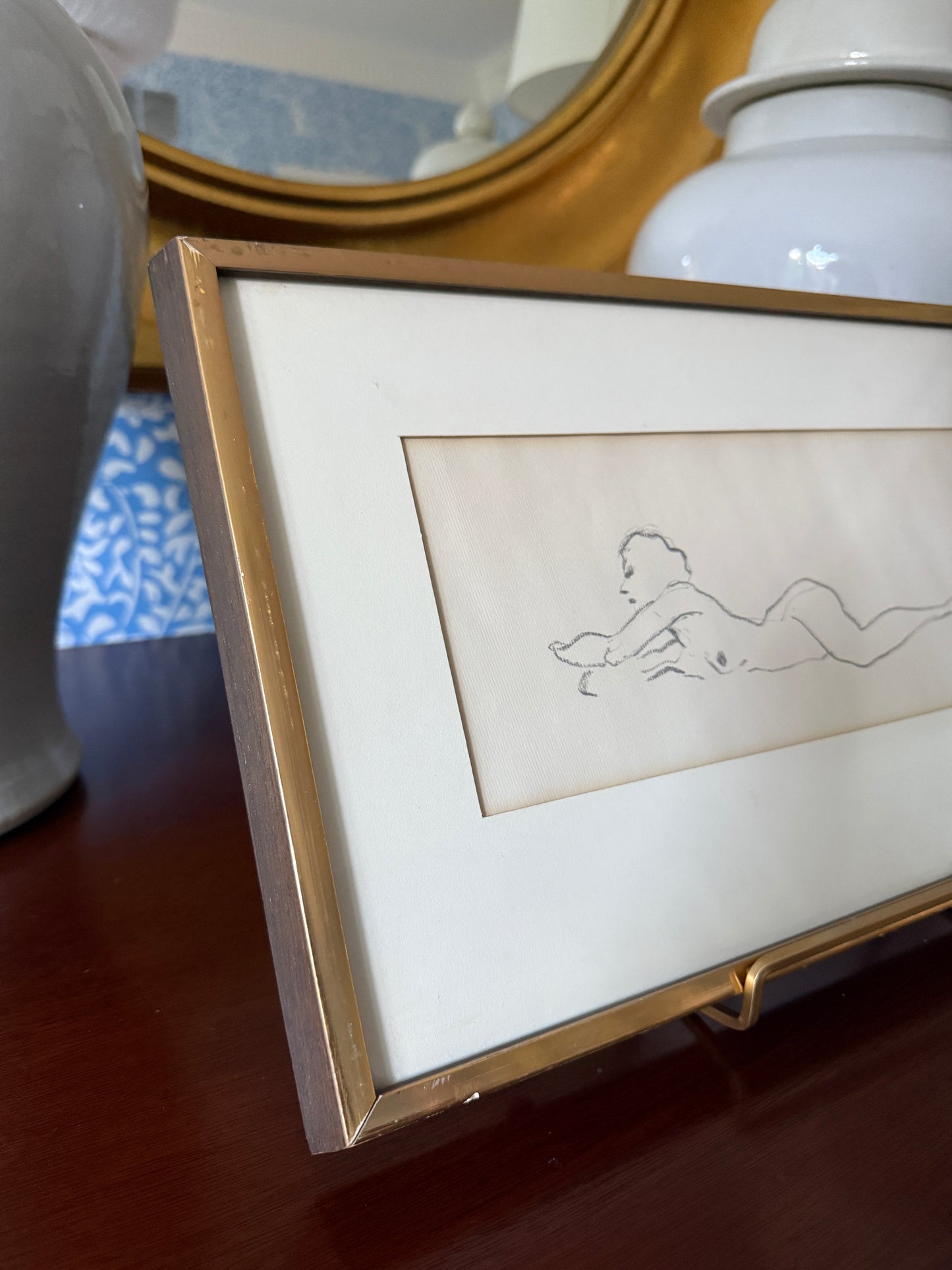Geof Butts Vintage Nude Female Figure Drawing in Gold Frame