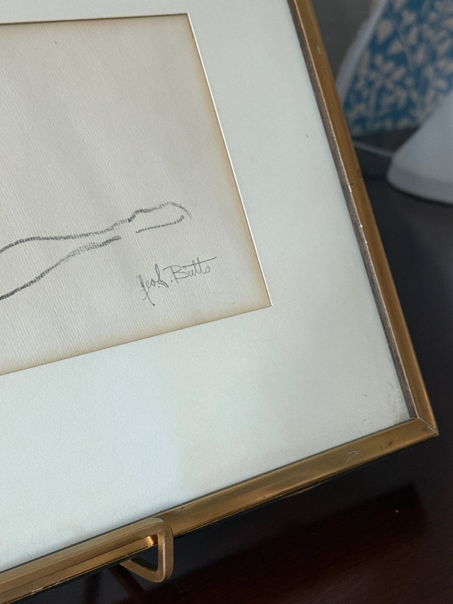 Geof Butts Vintage Nude Female Figure Drawing in Gold Frame