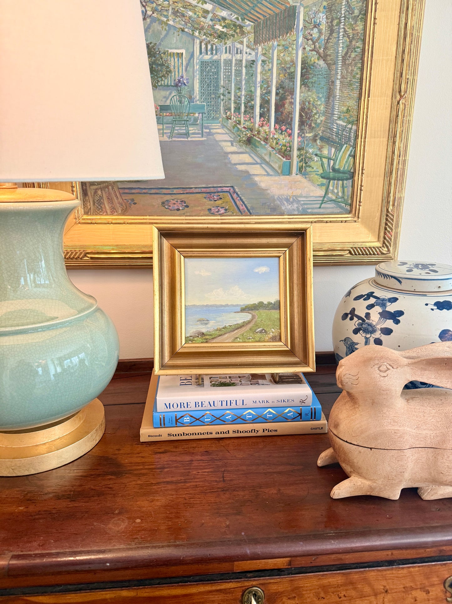 Vintage Coastal Landsape Oil Painting in Gold Frame
