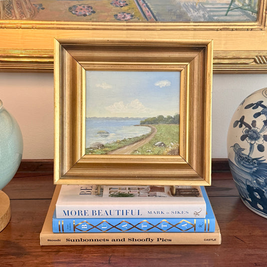 Vintage Coastal Landsape Oil Painting in Gold Frame