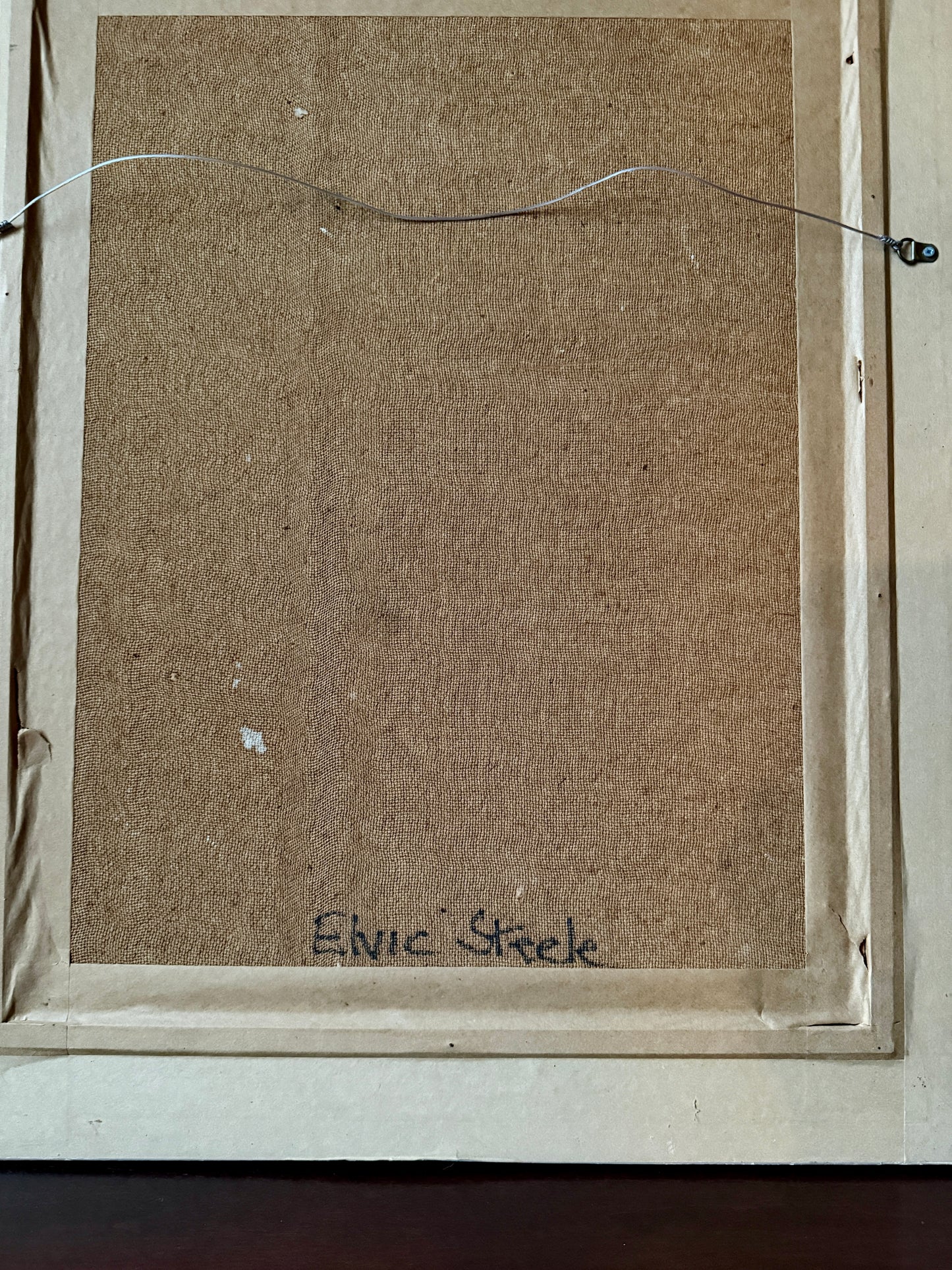 Elvic Steele Portrait of a Staffordshire Dog on Windsor Chair Oil Painting in Cream and Gold Frame