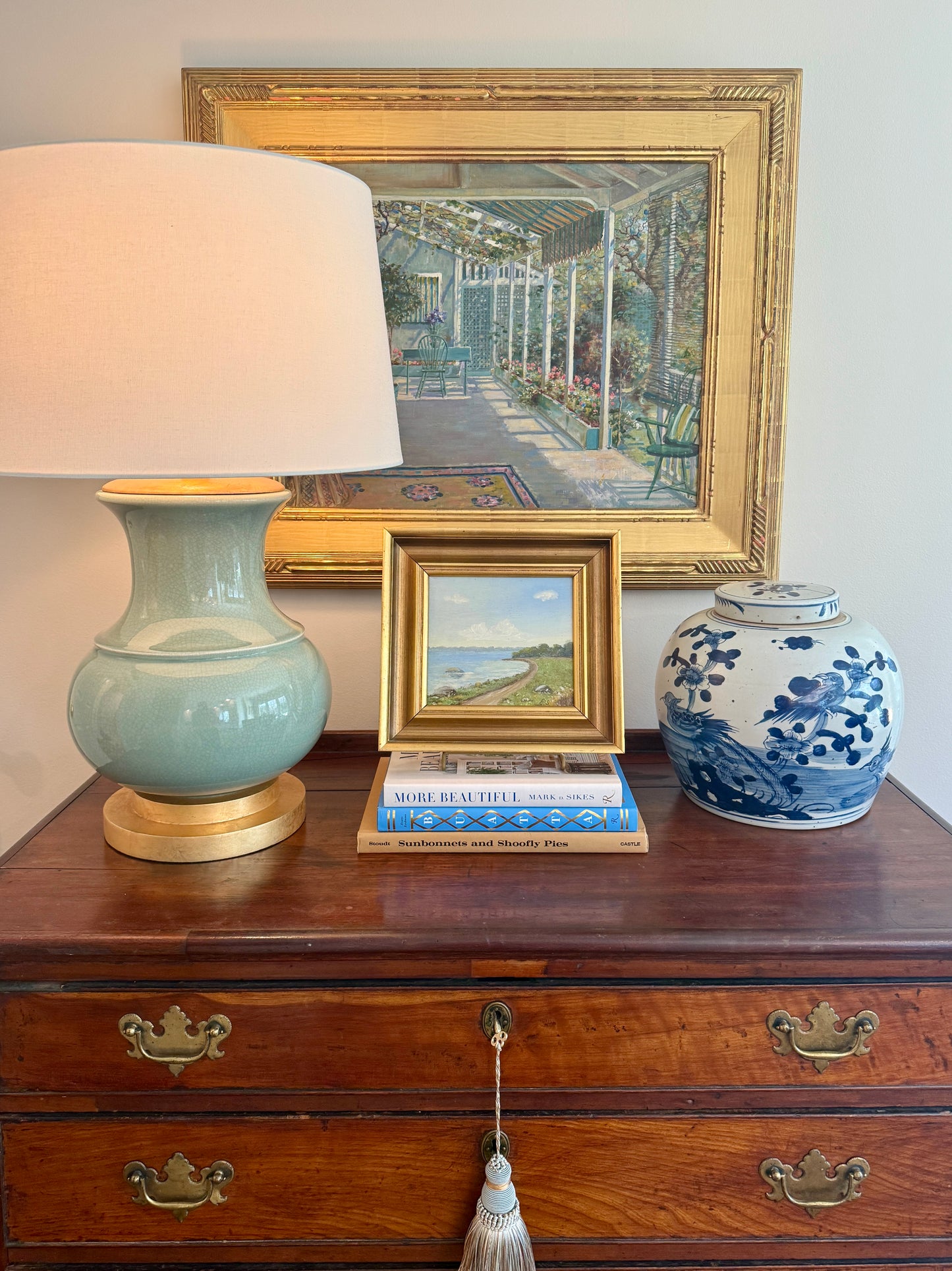 Vintage Coastal Landsape Oil Painting in Gold Frame