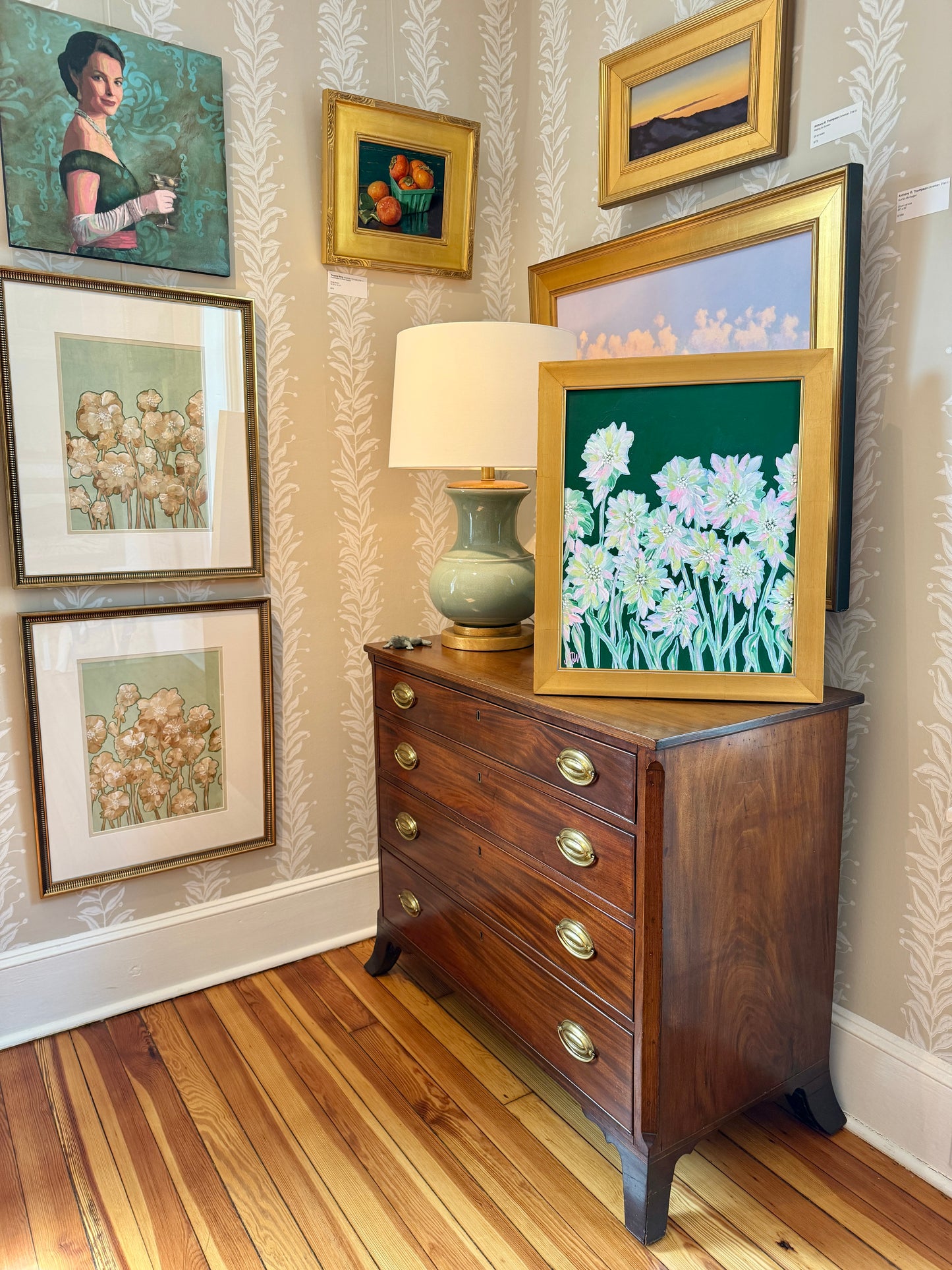 Alison Diamond McElroy Into the Meadow Abstract Floral Painting in Gold Frame