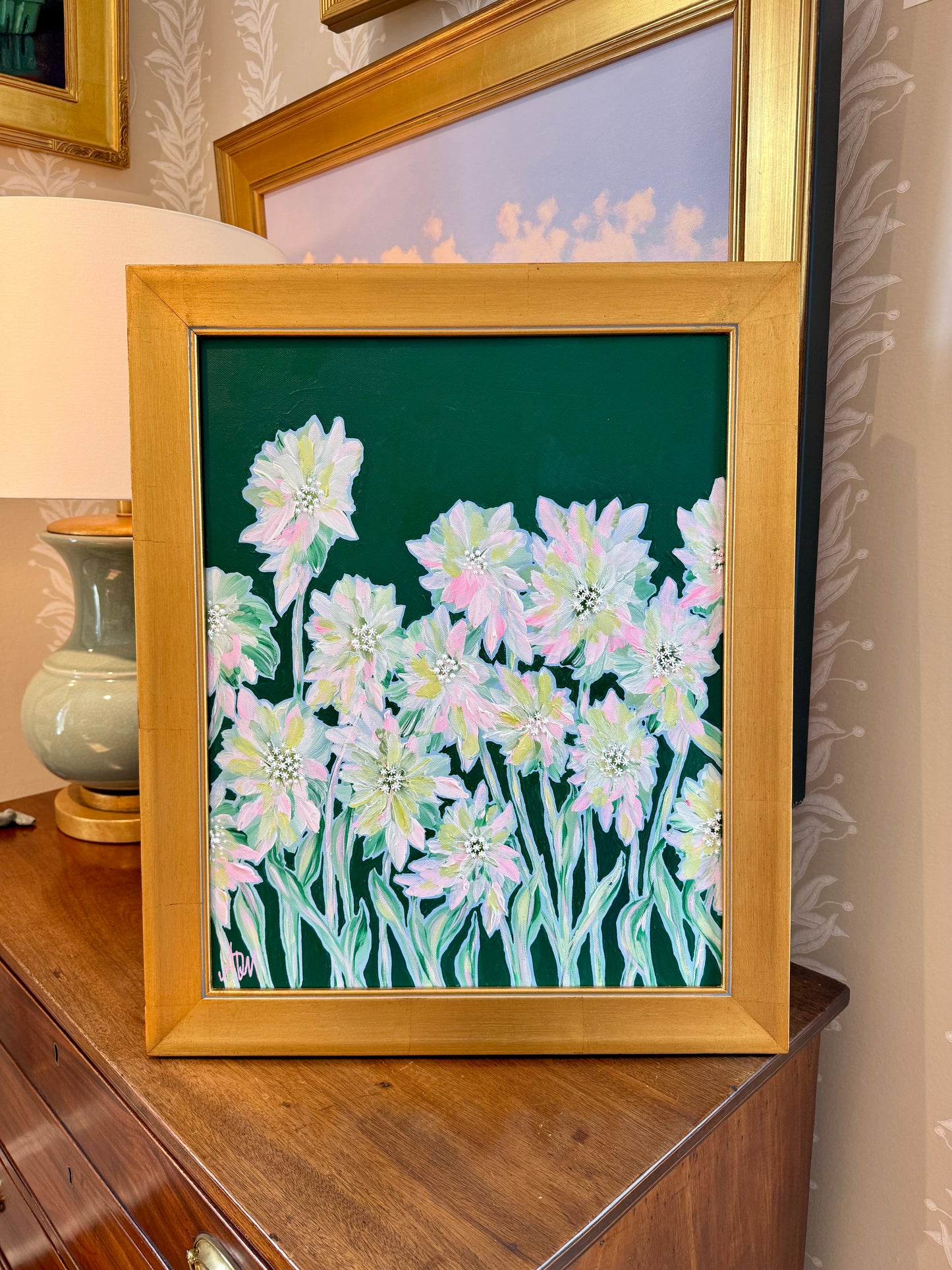 Alison Diamond McElroy Into the Meadow Abstract Floral Painting in Gold Frame