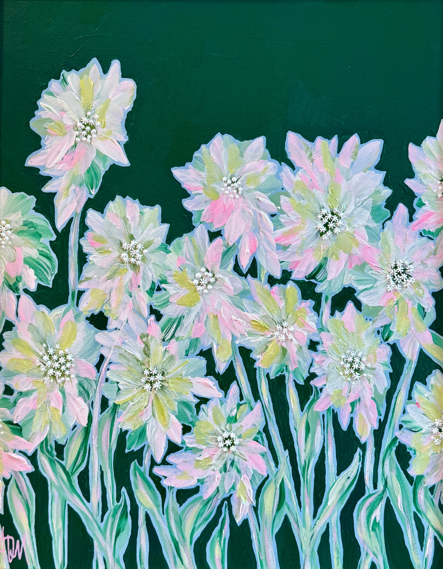 Alison Diamond McElroy Into the Meadow Abstract Floral Painting in Gold Frame