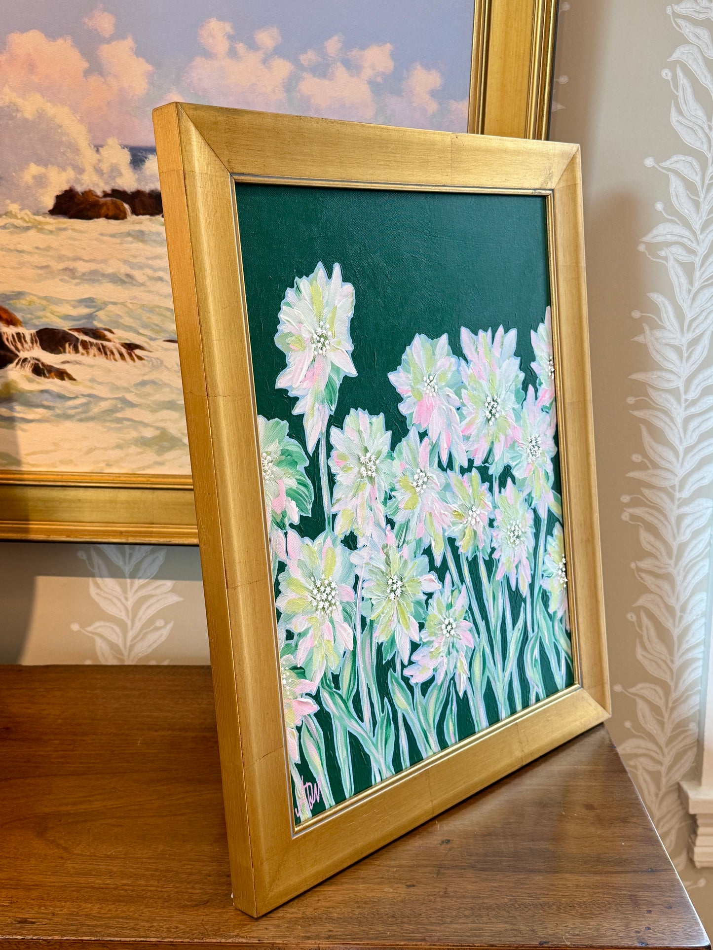 Alison Diamond McElroy Into the Meadow Abstract Floral Painting in Gold Frame
