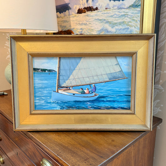 Anthony R. Thompson Cat Boat Off West Chop Martha's Vineyard Oil Painting in Gold Frame