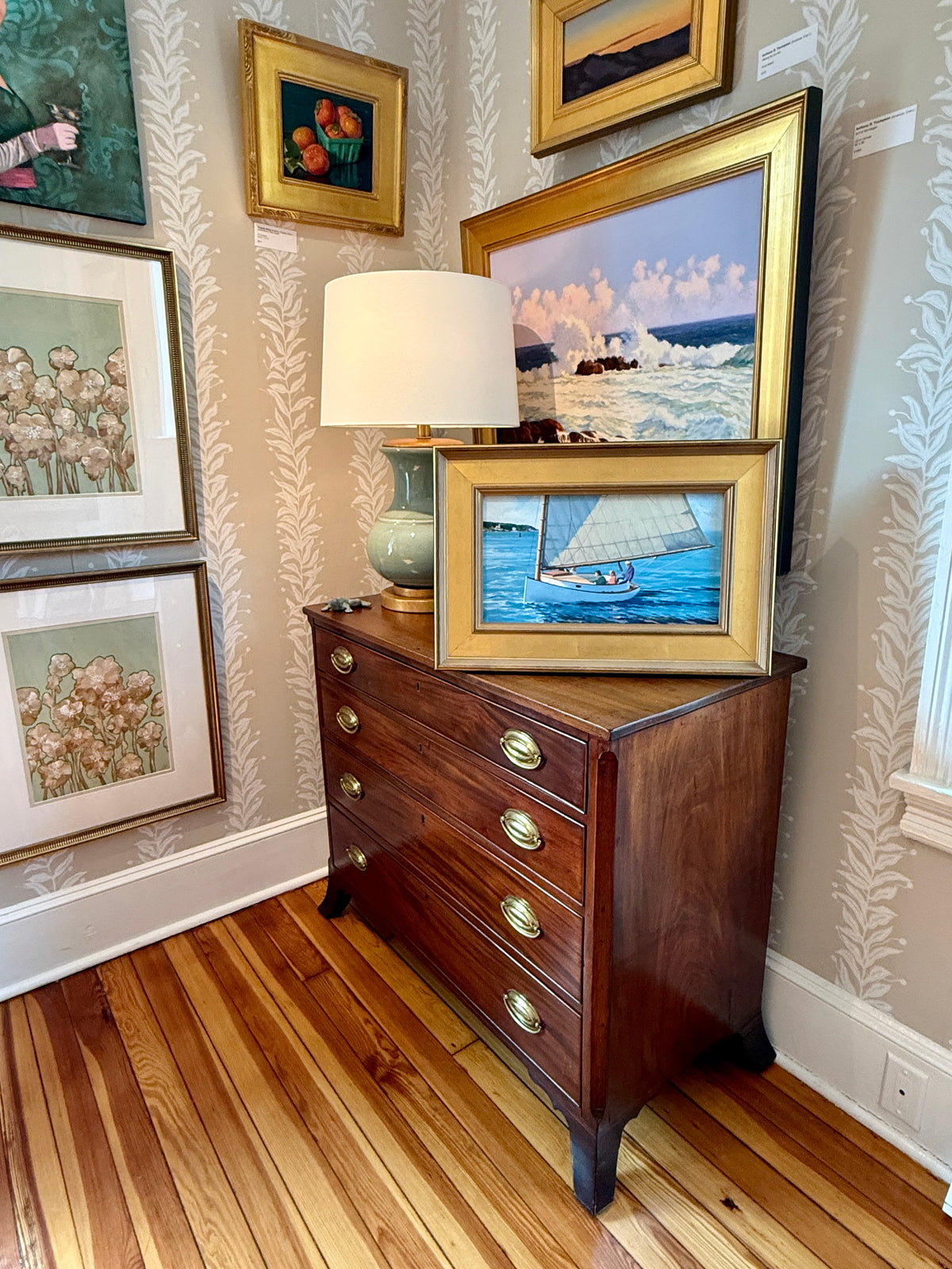 Anthony R. Thompson Cat Boat Off West Chop Martha's Vineyard Oil Painting in Gold Frame