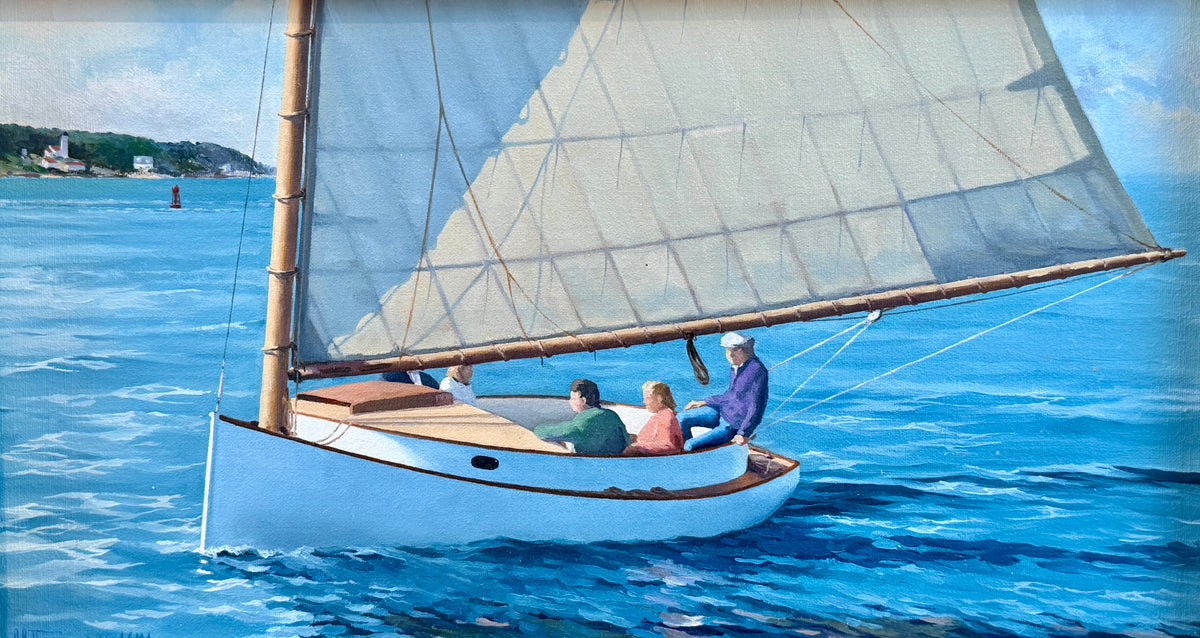 Anthony R. Thompson Cat Boat Off West Chop Martha's Vineyard Oil Painting in Gold Frame