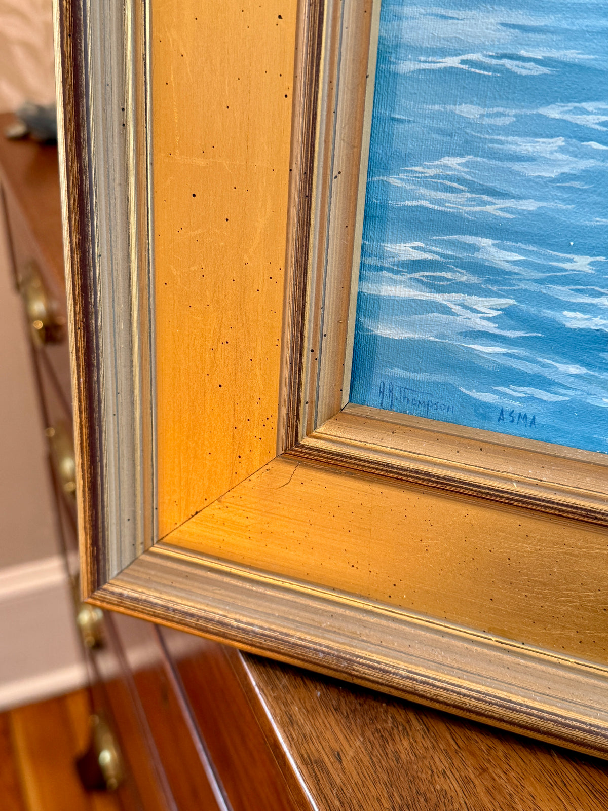 Anthony R. Thompson Cat Boat Off West Chop Martha's Vineyard Oil Painting in Gold Frame