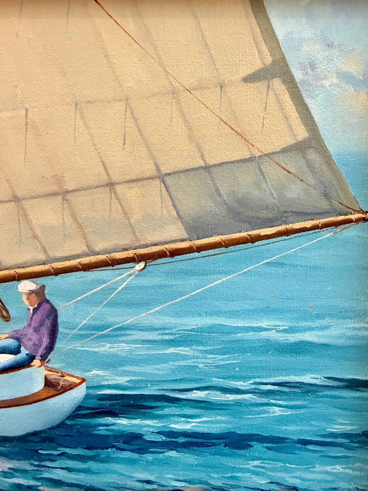 Anthony R. Thompson Cat Boat Off West Chop Martha's Vineyard Oil Painting in Gold Frame