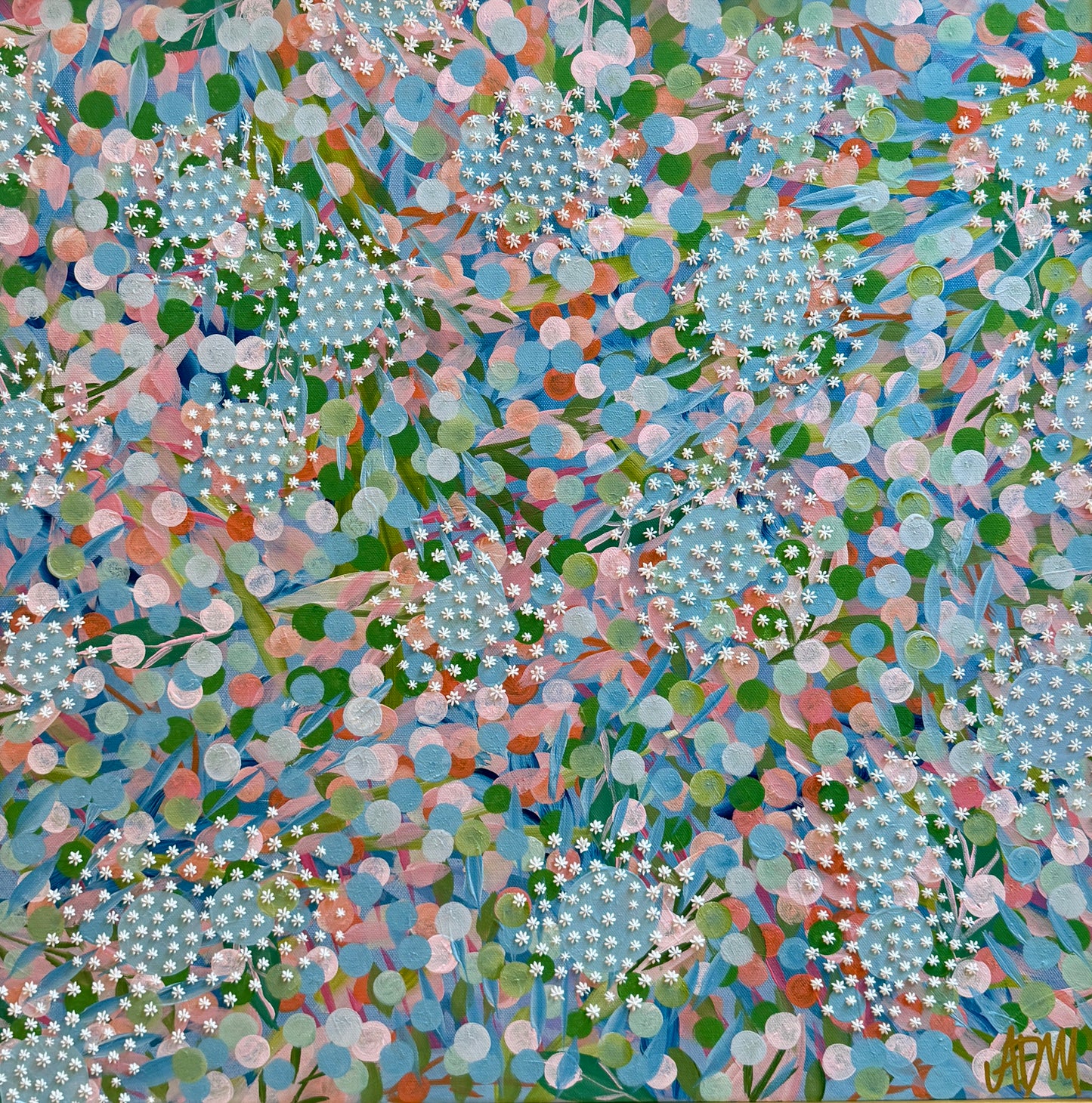 Alison Diamond McElroy Spring Reverie Abstract Floral Painting in Gold Frame