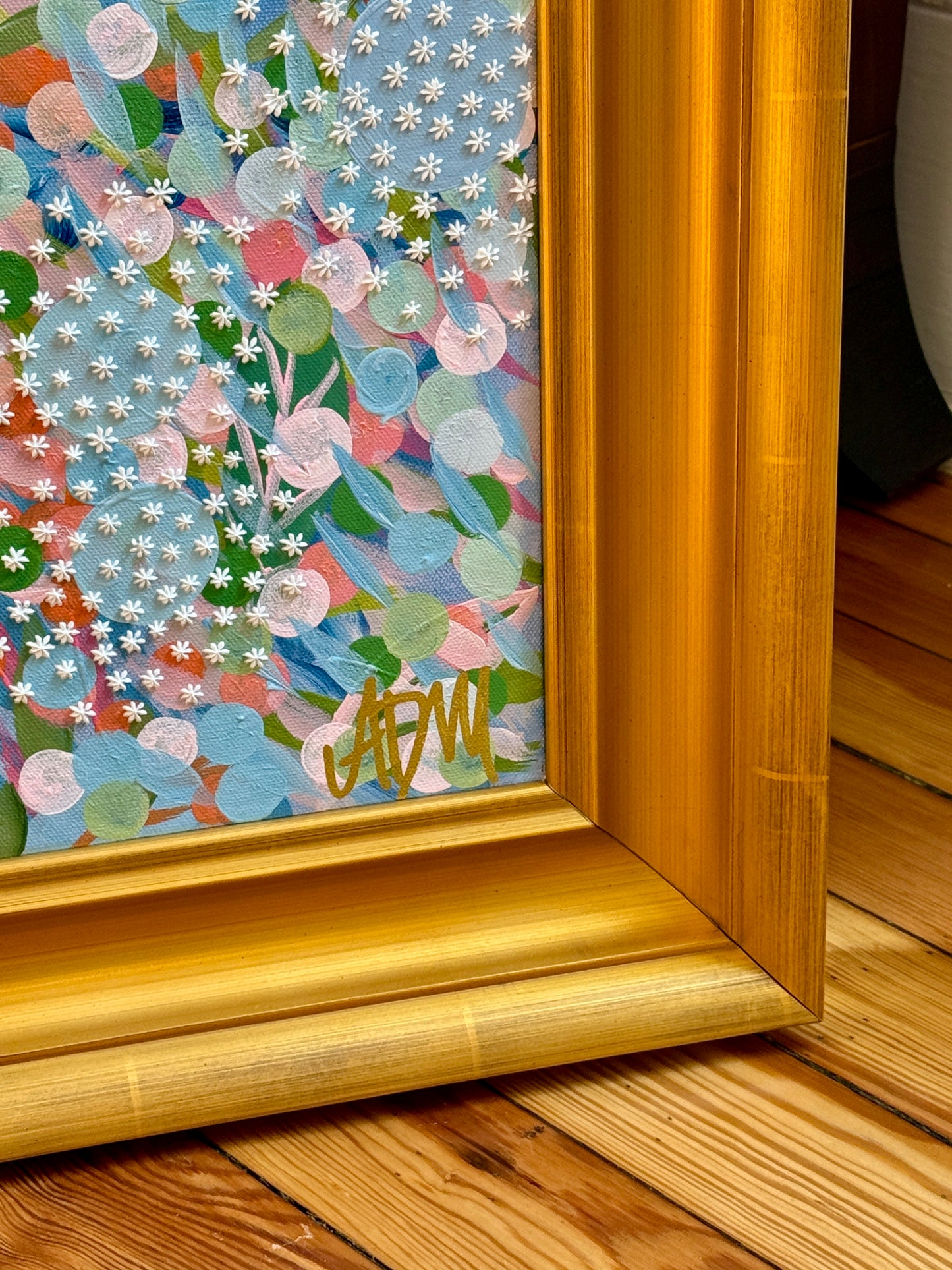 Alison Diamond McElroy Spring Reverie Abstract Floral Painting in Gold Frame