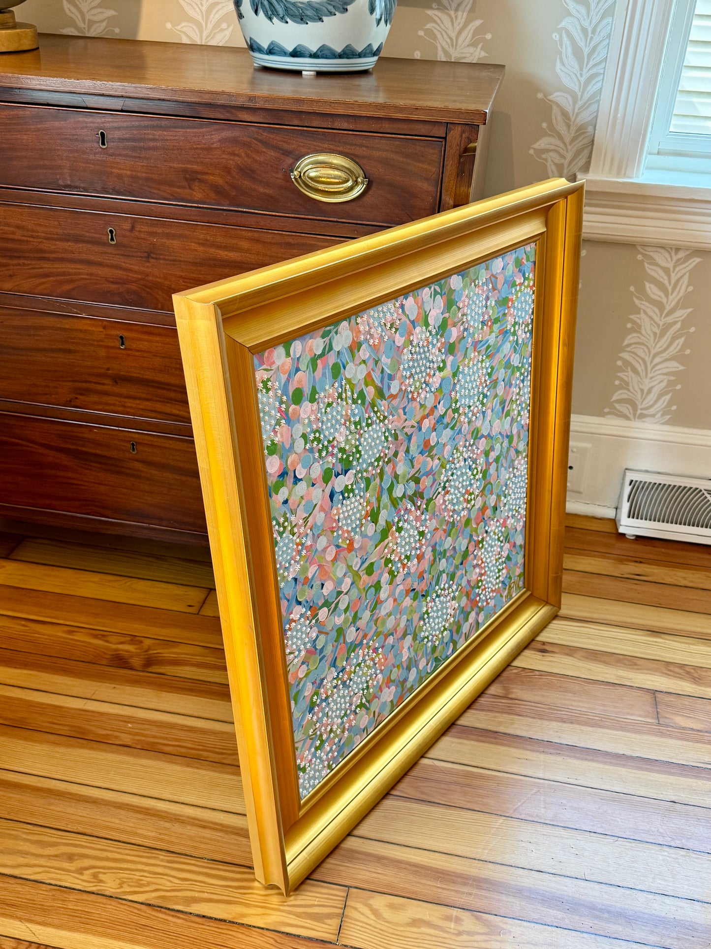 Alison Diamond McElroy Spring Reverie Abstract Floral Painting in Gold Frame