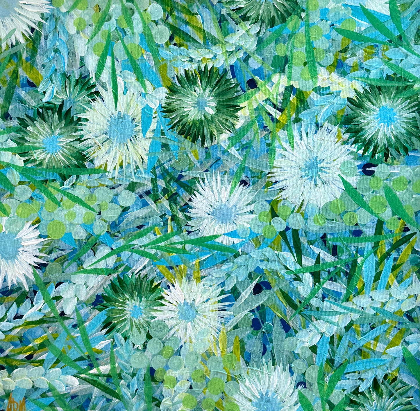 Alison Diamond McElroy Verdant I Abstract Floral Painting in Gold Frame