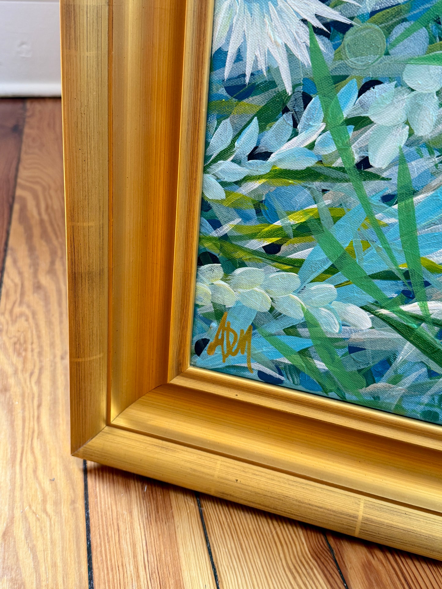 Alison Diamond McElroy Verdant I Abstract Floral Painting in Gold Frame